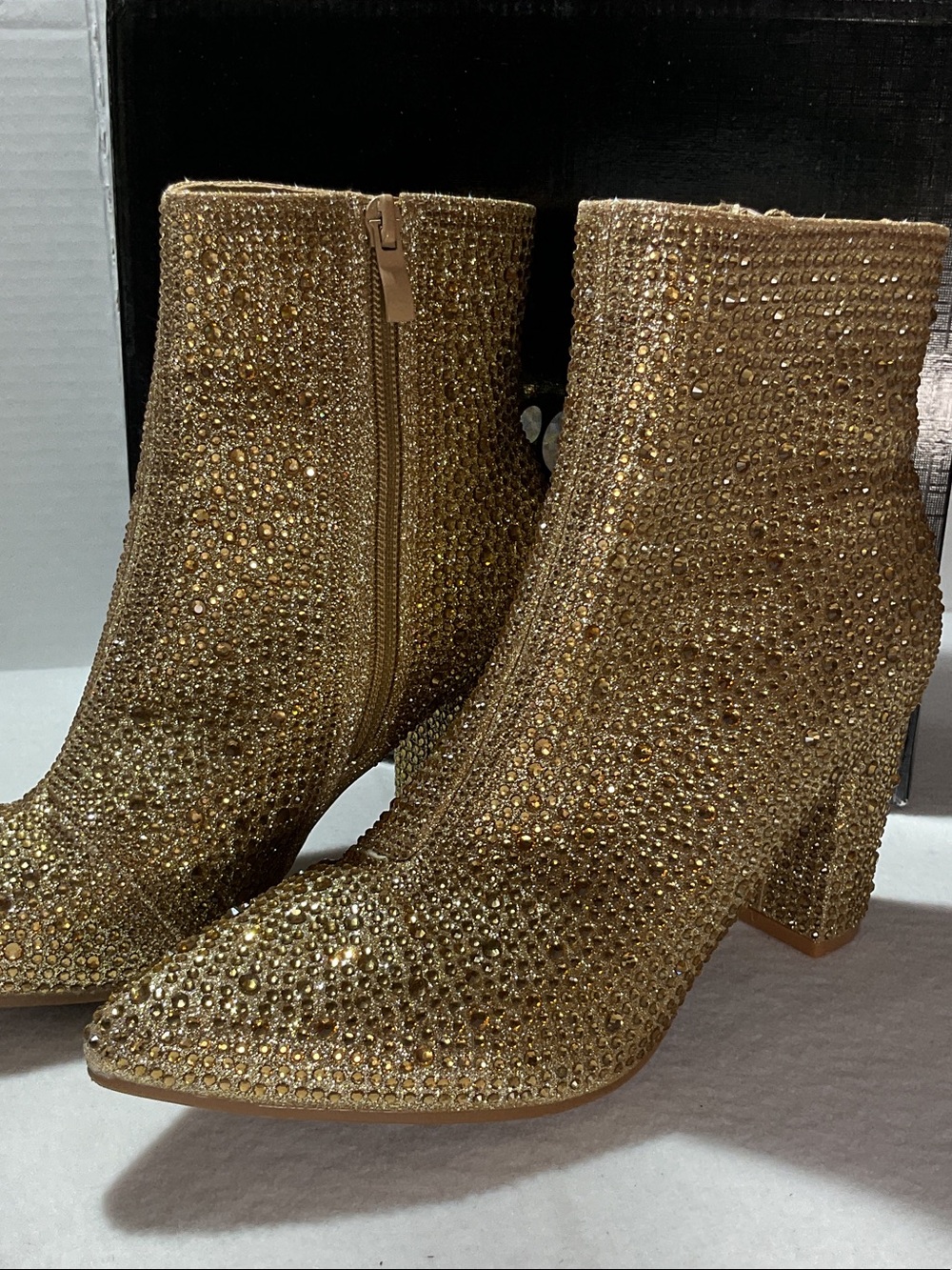 Embellished Gold Ankle Boots with Block Heel